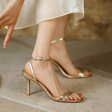 hulianfu Summer Sandals Narrow Band  Thin High Heels Buckle Strap Gold Silver Ladies Elegant Shoes Women Sandals One Strap Sandals