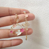 Korean New Light Luxury Zircon Moon Star Asymmetric Stud Earrings For Women Crystal Cloud Pearl Earring Girl Jewelry Gifts