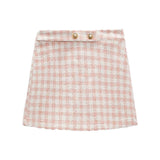 ZA spring new sweet girl pink checkerboard pattern suit jacket + temperament high waist checkerboard pattern casual shorts