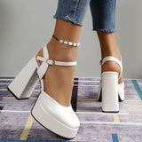 hulianfu White Super High Heels Mary Jane Shoes for Women  Summer Ankle Strap Platform Pumps Woman Slingback Thick Heeled Party Shoes