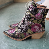 hulianfu Women ankle boots plus size 22-28cm women shoes Chinese style embroidered flowers blue boots Fortune Flower women boots 7 colors