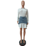 Solid Lapel Long Sleeve Single Breasted Shirt Dress and Irregular Denim Skirt Two Piece Set Women  Cute Street Outfit