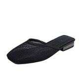 Square Toe Flat Slippers Summer Comfy Breathable Slides Outside Fashion Baotou Half Drag Shoes for Women Sapatilha Feminina