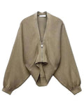 hulianfu Fashion Elegant Loose Sleeve Design Solid Color Knitted Cardigan Women's High Quality Trendy Sweater Jacket 19Z1089