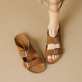 summer women's outdoor sandals Ladies casual flat slippers leather shoes british style shopping and walking