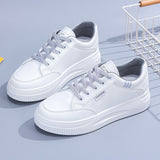 hulianfu Women White Sneakers Autumn Lace Up Thick Bottom Casual Flats Anti-slip Outdoor Walking Sports Board Shoes Sapatos Femininos