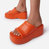hulianfu Women's Sandals Square Toe Leather Platform Ladies Shoes Summer Fashion Thick Bottom Female Slipper Woman Flip-flops