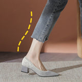 Single Shoes Women's  New Versatile Knitted Shoes Thick Heels and Pointed Toes Slip on Mesh Light Shoes 40 Zapatos De Mujer