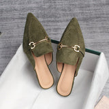 Spring  new women's mules Pointed slippers outdoors Muller Fashion metal design Office casual shoes Large size 41-43