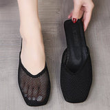 Square Toe Flat Slippers Summer Comfy Breathable Slides Outside Fashion Baotou Half Drag Shoes for Women Sapatilha Feminina
