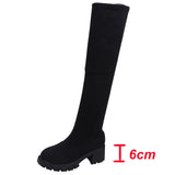 hulianfu Autumn Winter Women's Over The Knee Sock Boots Stretch Knitted Thick Heels Long Boots Woman Slip On Platform Shoes