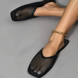 Square Toe Flat Slippers Summer Comfy Breathable Slides Outside Fashion Baotou Half Drag Shoes for Women Sapatilha Feminina