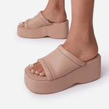 hulianfu Women's Sandals Square Toe Leather Platform Ladies Shoes Summer Fashion Thick Bottom Female Slipper Woman Flip-flops