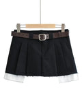 new Spring fashion women low waist with belt clothes two pieces pleated mini skirt female short