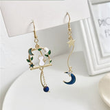 Korean New Light Luxury Zircon Moon Star Asymmetric Stud Earrings For Women Crystal Cloud Pearl Earring Girl Jewelry Gifts