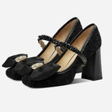Fad Crystal High Heels Shoes Sweet Bow Mary Jane Sandals Women 2024 New Autumn Sexy Dress Party Pumps Shallow Lolita Mujer Shoes