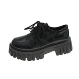 hulianfu Patent Leather Platform Oxford Shoes for Women Spring Casual Lace Up Flats Woman Black Chunky Shoes Zapatillas Mujer