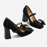 Fad Crystal High Heels Shoes Sweet Bow Mary Jane Sandals Women 2024 New Autumn Sexy Dress Party Pumps Shallow Lolita Mujer Shoes