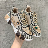 hulianfu Spring Summer Rhinestone Women Sneakser Ins Tide Diamond Breathable Luxury Designers Casual Thick Bottoms Dad Shoes