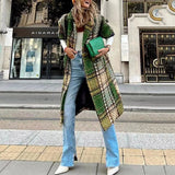 hulianfu Fashion Plaid Print Long Cardigan Coats Autumn Winter Women Casual Long Sleeve Loose Outerwear Elegant Lapel Button Jackets