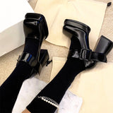 hulianfu New Gothic High-heeled Shoes Women Pumps Korean Version of The Wild Thick with Square Head Retro Mary Jane Women's Shoes
