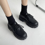 hulianfu Patent Leather Platform Oxford Shoes for Women Spring Casual Lace Up Flats Woman Black Chunky Shoes Zapatillas Mujer