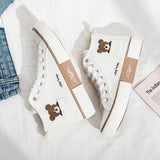 hulianfu Women's Shoes Summer Little Bear High Gang Canvas Shoes Women Comfort Casual Flats Shoes Women Lace Up Running Sneakers