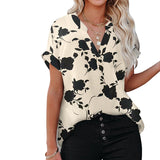 New Floral Blouse Women Turn-down Collar Short Sleeve Fashion Plus Size Casual Blouses Elegant Lady Office Work Shirts Tops