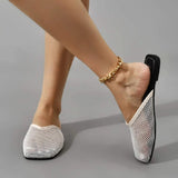 hulianfu Women's Summer Home Slippers New Mesh Flat Shoes Square Toe Casual Sandals Wholesale Shoes For Women Zapatos de mujer