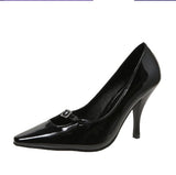 hulianfu Solid Pointed Toe Slingbacks Patent Leather High Heels Buckle Strap Stiletto Pumps Metal Decor Women Shoes Sexy Shallow Zapatos