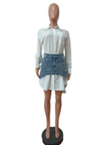 Solid Lapel Long Sleeve Single Breasted Shirt Dress and Irregular Denim Skirt Two Piece Set Women  Cute Street Outfit