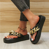 hulianfu New Women Slippers Fashion Sexy Chain Flip-flops Slip-on Comfort Beach Shoes Platform Flat Sandals Plus Size Zapatillas De Mujer