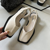 hulianfu Ladies Sandals  Summer Square Toe Low Heel Females Shoes Casual Elegant Temperament Hollow Design Leather Women Sandals