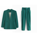 hulianfu  Women Fashion Two Pieces Sets Office Wear Blazers Coat And With Belt High Waist Pants Female