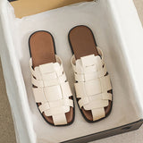 new Summer women's outdoor slippers Flat bottomed Baotou Muller Weaving design White shoes Fashion brand Free Delivery