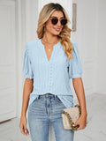 New Solid Blouses For Women Fashion Hollow Out V Neck Short Sleeve Elegant Office Work Ladies Shirt Tops Casual Blouse