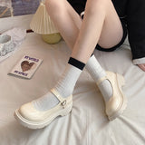 Patent Leather Mary Jane Shoes for Women Preppy Style Ankle Buckle Platform Pumps Woman Japanese Thick Heels School Shoes Mujer