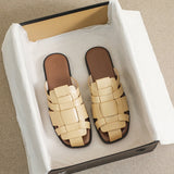 new Summer women's outdoor slippers Flat bottomed Baotou Muller Weaving design White shoes Fashion brand Free Delivery