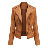 Pu Faux Leather Jackets Women Long Sleeve Zipper Slim Motor Biker Leather Coat Female Outwear Tops