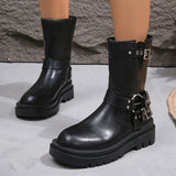 Metal Decor Platform Ankle Boots Women  Autumn Black Thick Bottom Short Botas Woman Plus Size 43 Pu Leather Motorcycle Shoes