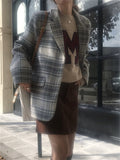 Women Plaid Blazers Slim Hot Fashion New OL Chic Autumn Vintage Jackets Office Lady Work Wear Clothes Casual Spring Tops Coats