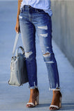 hulianfu Spring/Summer Washed Old Tassel Jeans Women's Mid-waist Solid Color Slim Fit Slim High Elastic Pencil Pants Women  Jeans