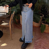 New Cotton Simple Vintage Long A-Line Skirt Slit Denim Skirt Y2K Party Skinny Vestidos Women Clothes Vero Vintage Size