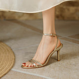 hulianfu Summer Sandals Narrow Band  Thin High Heels Buckle Strap Gold Silver Ladies Elegant Shoes Women Sandals One Strap Sandals