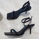 hulianfu New Square Toe Women Sandals Crystal Letters Decor Women Pumps Sexy High Heels Silk Wedding Dress Shoes Gladiator Sandal