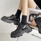 hulianfu Patent Leather Platform Oxford Shoes for Women Spring Casual Lace Up Flats Woman Black Chunky Shoes Zapatillas Mujer