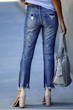 hulianfu Spring/Summer Washed Old Tassel Jeans Women's Mid-waist Solid Color Slim Fit Slim High Elastic Pencil Pants Women  Jeans