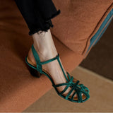 hulianfu Womens' Sandals Retro Ladies Velvet Shoes Spring Vintage Gladiator Buckle Strap Close Toe Shoes Summer Sandal Roman Style Size43