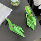 New Bow-knot Women Slipper Fashion Pointes Toe Slip On Ladies Mules Shoes Elegant Thin High Heel Sandal