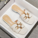 new summer women's outerwear slippers fashion metal chain High heel Ladies Casual Sandals Korean style Large size 41-43